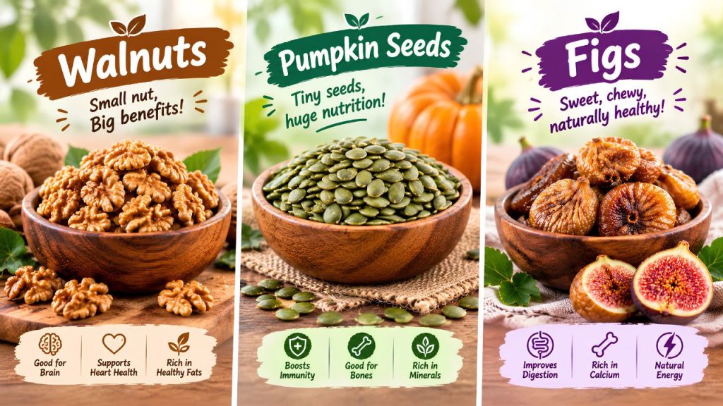 Walnuts vs Pumpkin Seeds vs Figs: Nutritional Benefits, Health Perks & Which Is Best for You